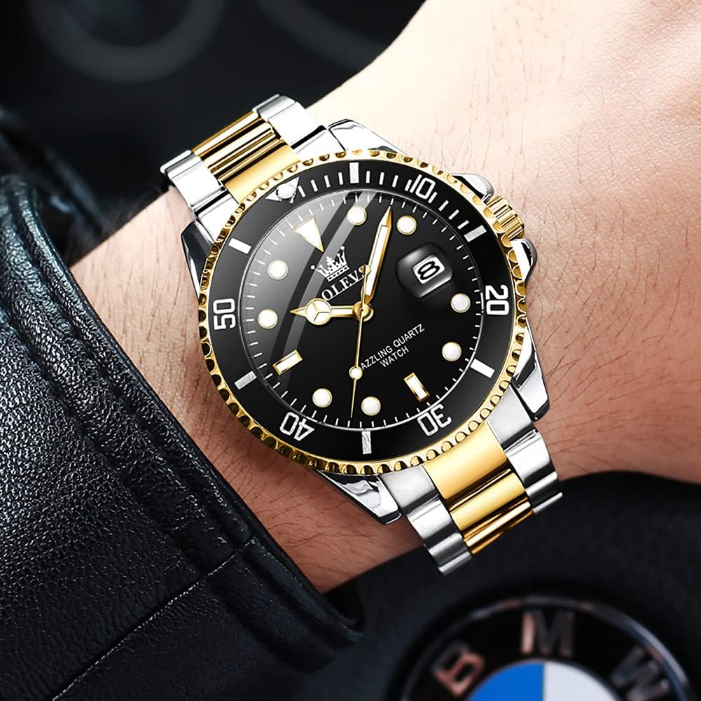 OLEVS Luxury Watches for Men Big Stainless Steel Waterproof Quartz Analog