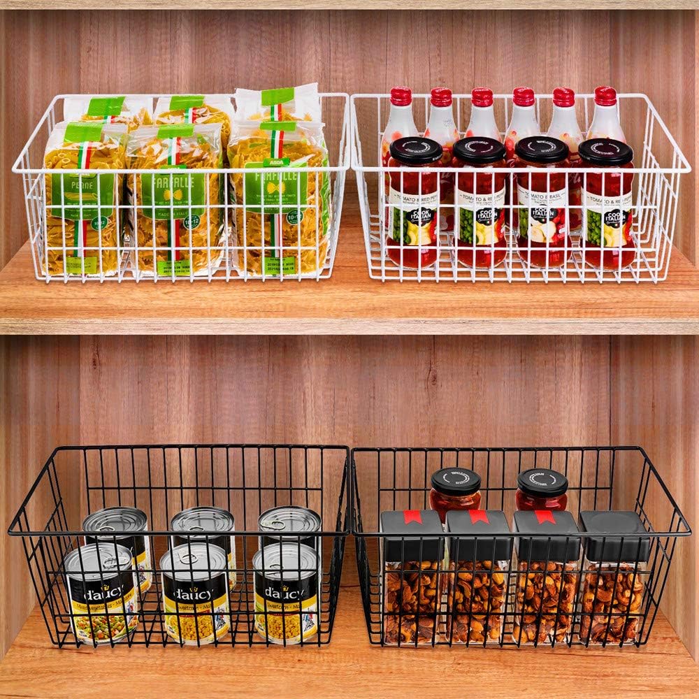 SANNO 15.7" Freezer Baskets Wire Storage Baskets Bin Organizer Food, Kitchen, Basket Organizers Bins for Home, Bathroom, Closet Organization, white