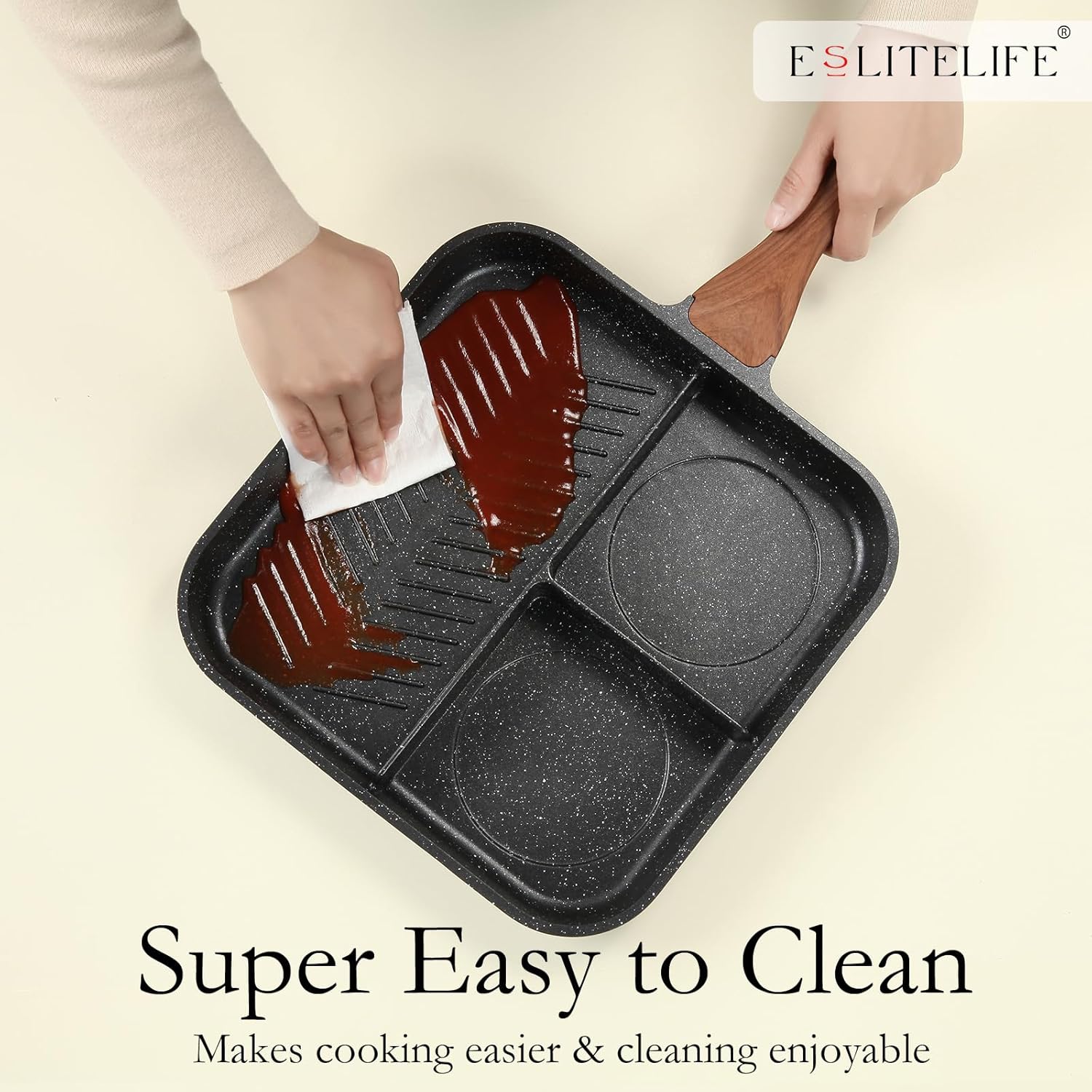 ESLITE LIFE Nonstick Grill Pan for Stove Tops, Versatile Griddle with Pour Spouts
