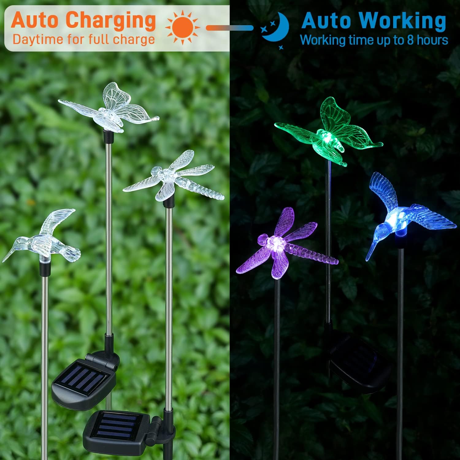 OxyLED Solar Garden Stake Light 6 Pack Outdoor Figurine Lighting Waterproof | Color Changing Solar Hummingbird Lights Butterfly Dragonfly for Patio