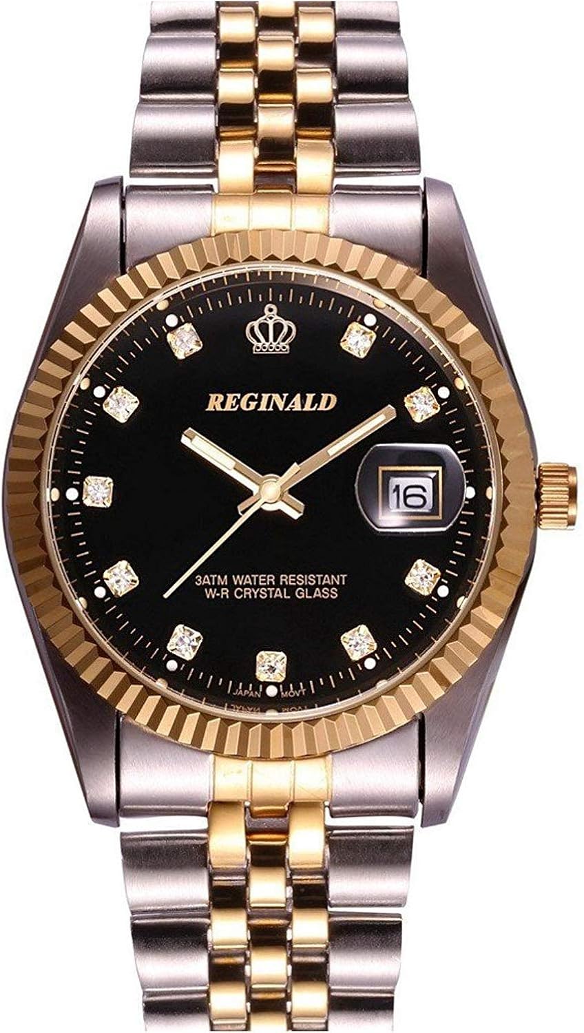 FANMIS Luxury Unisex Gold Crystal Quartz Calendar Gold Silver Two Tone Stainless Steel Watch