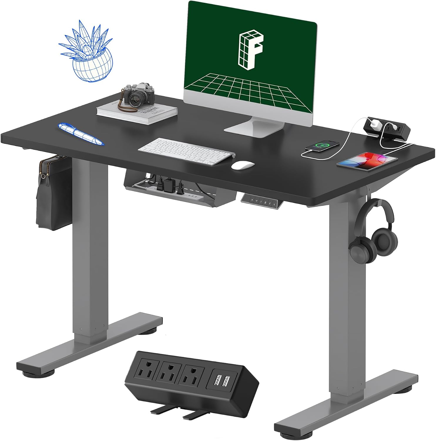 FLEXISPOT EN2 48"x24" Standing Desk with Power Strip Bundle, Black