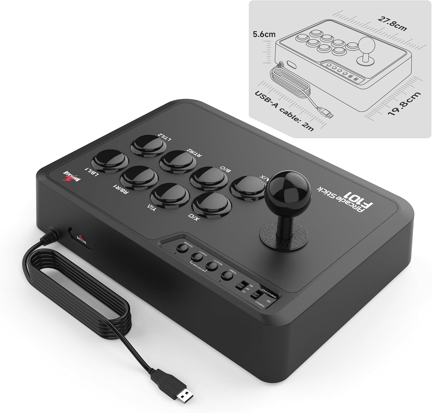 MAYFLASH Arcade Fighting Stick F101 for Switch/Switch 2, PC Windows, PS3, Android, NeoGeo mini, SEGA MEGA Drive mini, GENESIS mini