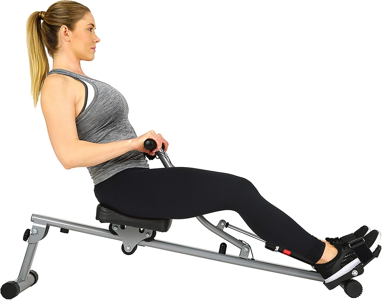 Sunny Health & Fitness Compact Hydraulic Rower with 12-Level Resistance | Full-Body Cardio, Joint-Friendly, Lightweight & Portable, Quiet & Smooth Ride, Easy-Assembly, Free SunnyFit App