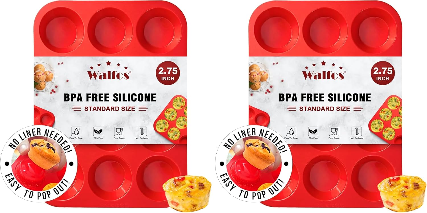Walfos Silicone Texas Muffin Pan - 6 Cup Jumbo Silicone Cupcake Pan, Non-Stick, Just Release! Perfect for Egg Muffin