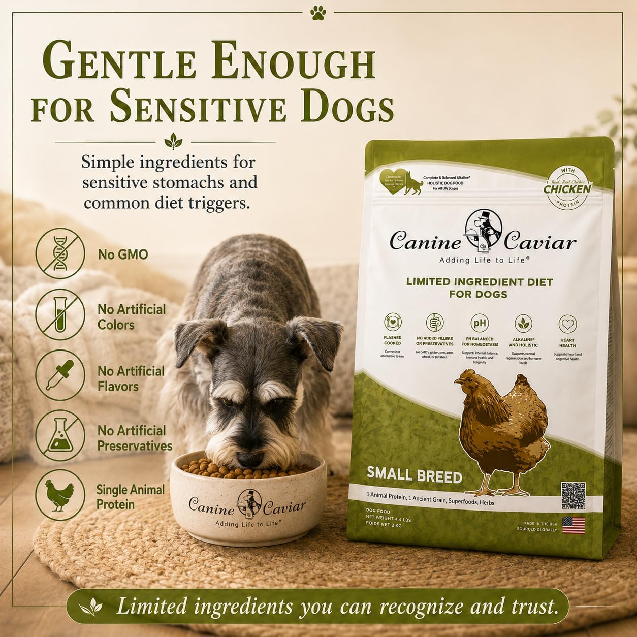 Canine Caviar - Open Range: Water Buffalo & Chickpea Alkaline Dry Dog Food, Limited Ingredients, Gluten-Free, Based on Science & Research, Veterinary Alternative Diet (22 Pound Bag)