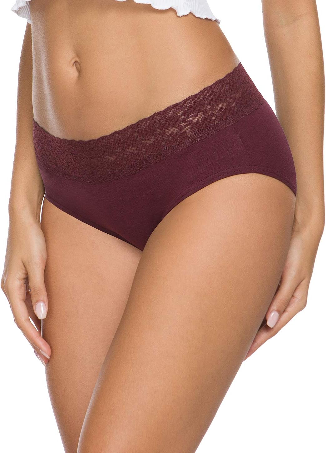 Wealurre Underwear Women Cotton Lace Waisted Bikini Panties 5-Pack