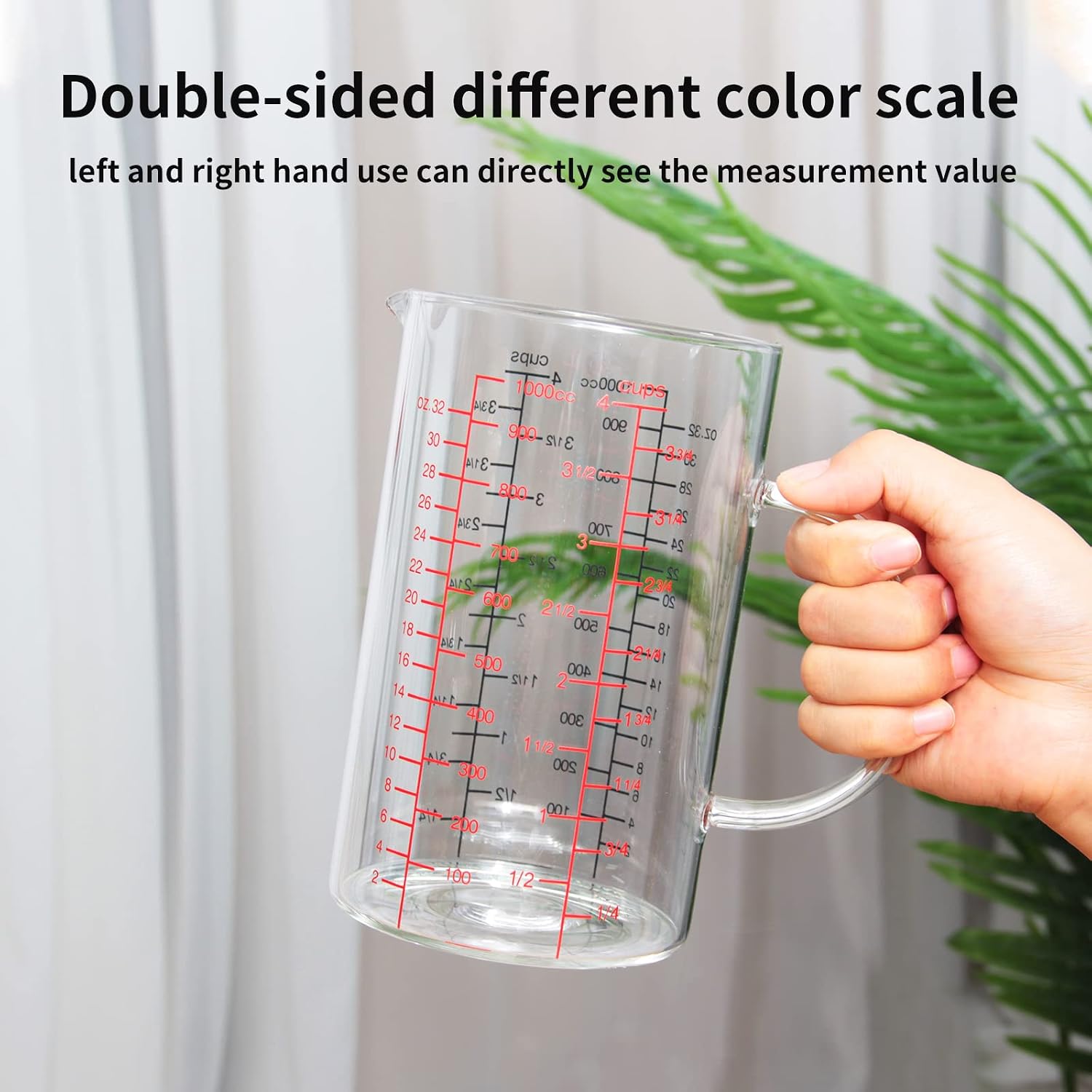 2 Cup Glass Measuring Cup, [Insulated handle, V-Shaped Spout], High Borosilicate Glass Measuring Cup for Kitchen or Restaurant, Easy To Read, 500 ML (0.5 Liter, 2 Cup)