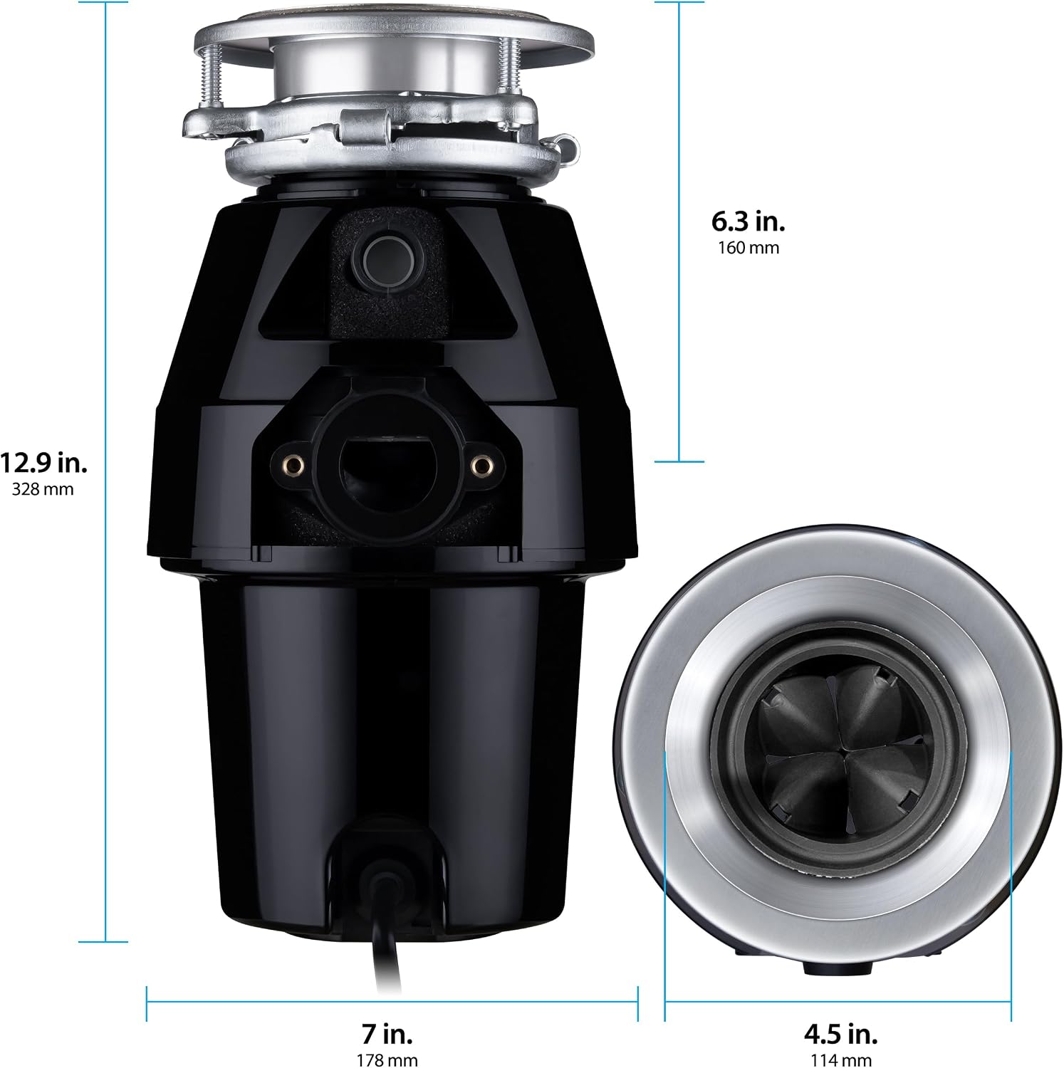 Waste Maid Garbage Disposal, Anti-Jam, Continuous Feed, 1/2 HP Standard | Anti-Jam Stainless Steel Food Waste Grinding System, Quiet Continuous Feed, Easy 3-Bolt Mount, 8-Yr Warranty 10-US-WM-158-3B