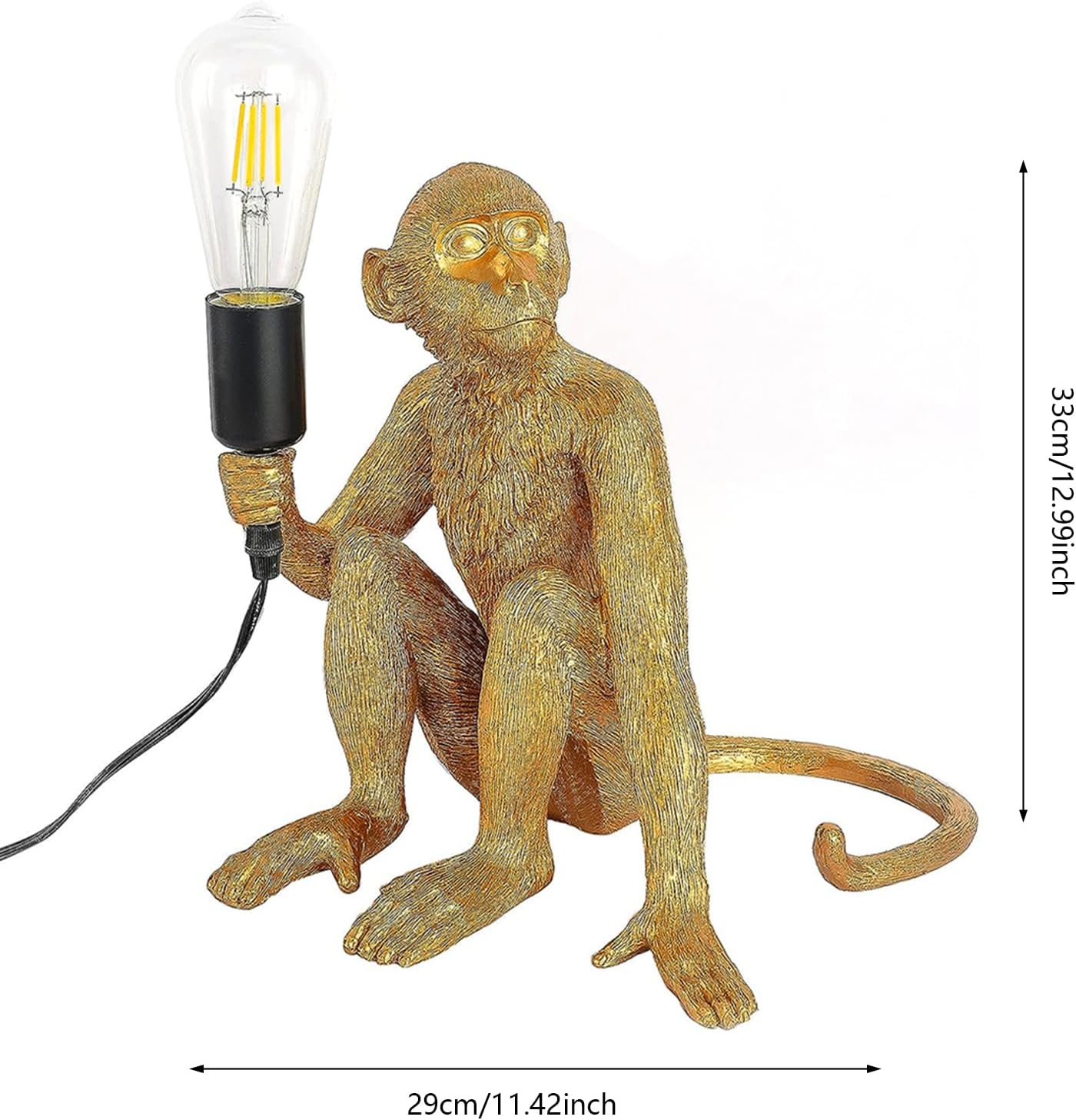 Resin Hemp Rope Monkey Table Light Retro Edison Monkey Desk Resin Sitting Monkey Lighting Fixture E27 for Dining Living Room Bedroom Bar Cafe