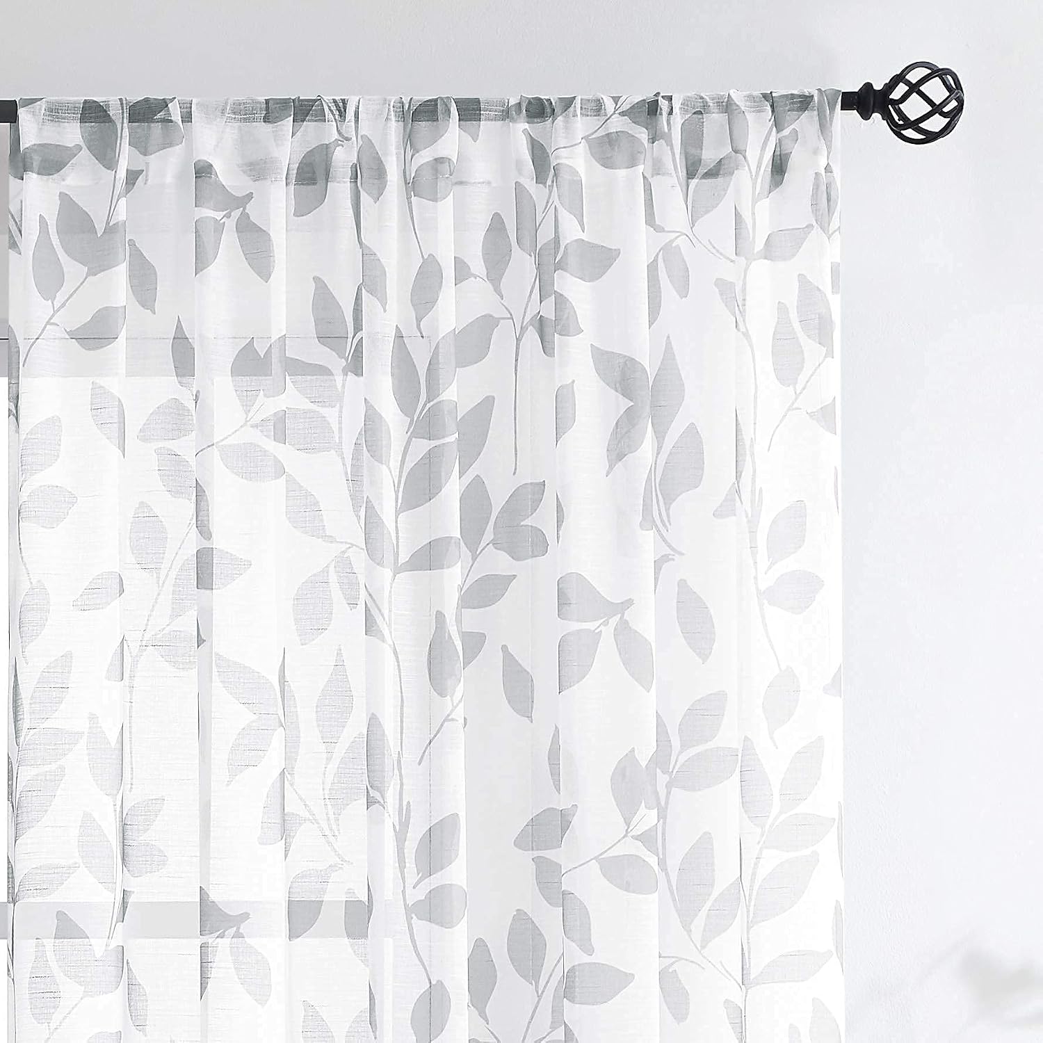 Leaf Semi Sheer Curtains for Bedroom Living Room 52x72" Taupe White Print 2