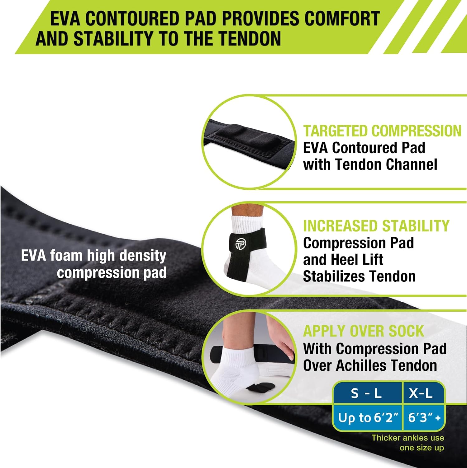 Pro-Tec Athletics Achilles Tendon Support, Tendinitis Relief, Compression Pad, Stabilization, Adjustable Strap & Heel Lift