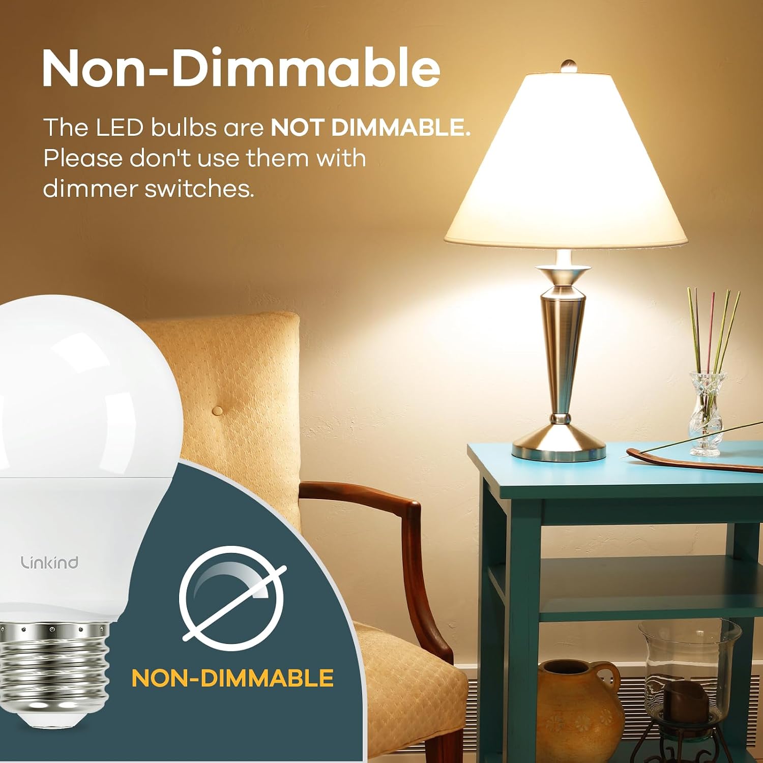 Linkind A19 LED Light Bulbs, 100 Watt Equivalent, 2700K Soft White 6 Packs