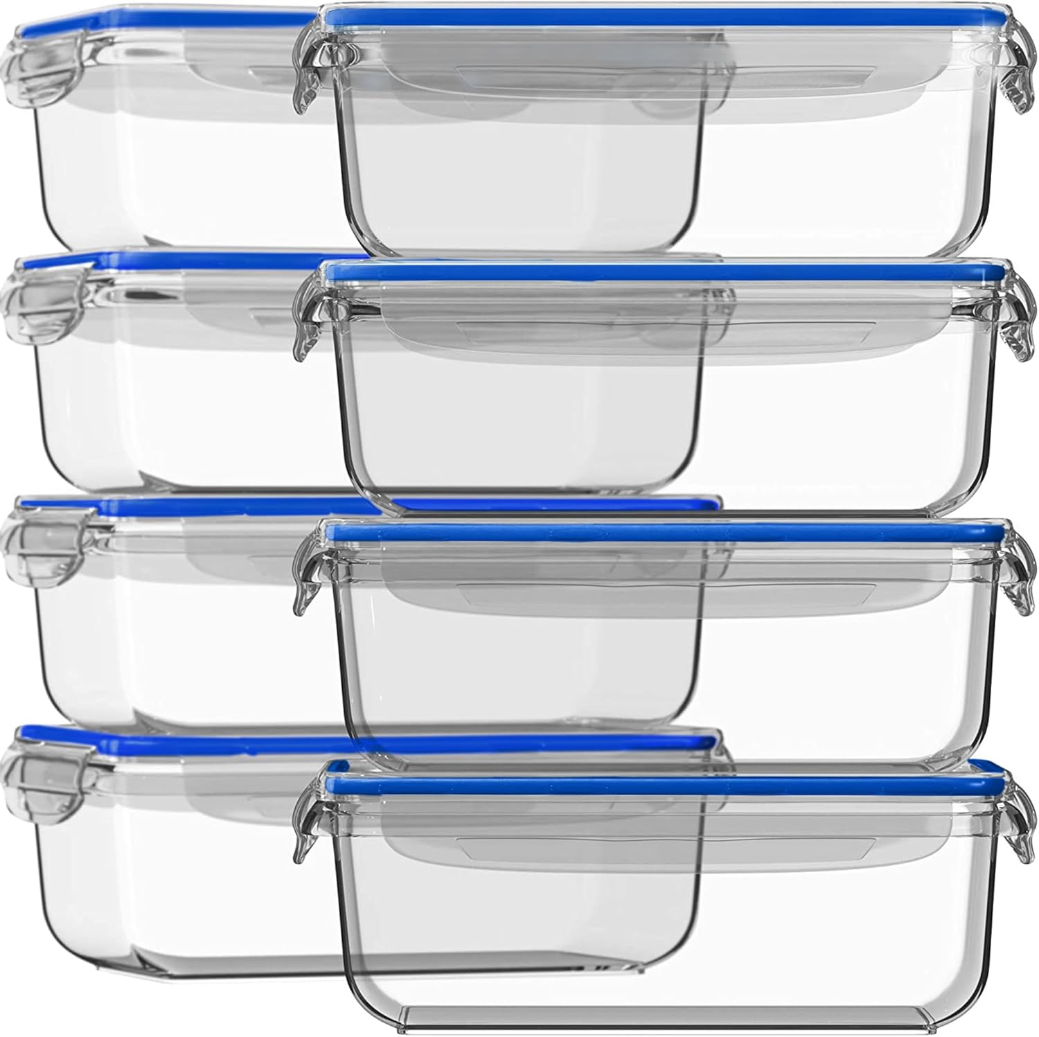 Razab 16 Pc (Set of 8) 30 Oz Glass Meal Prep Containers with Lids, Airtight Large Glass Food Storage Containers, Reusable Leak Proof BPA Free, Freezer to Oven and Dishwasher Safe