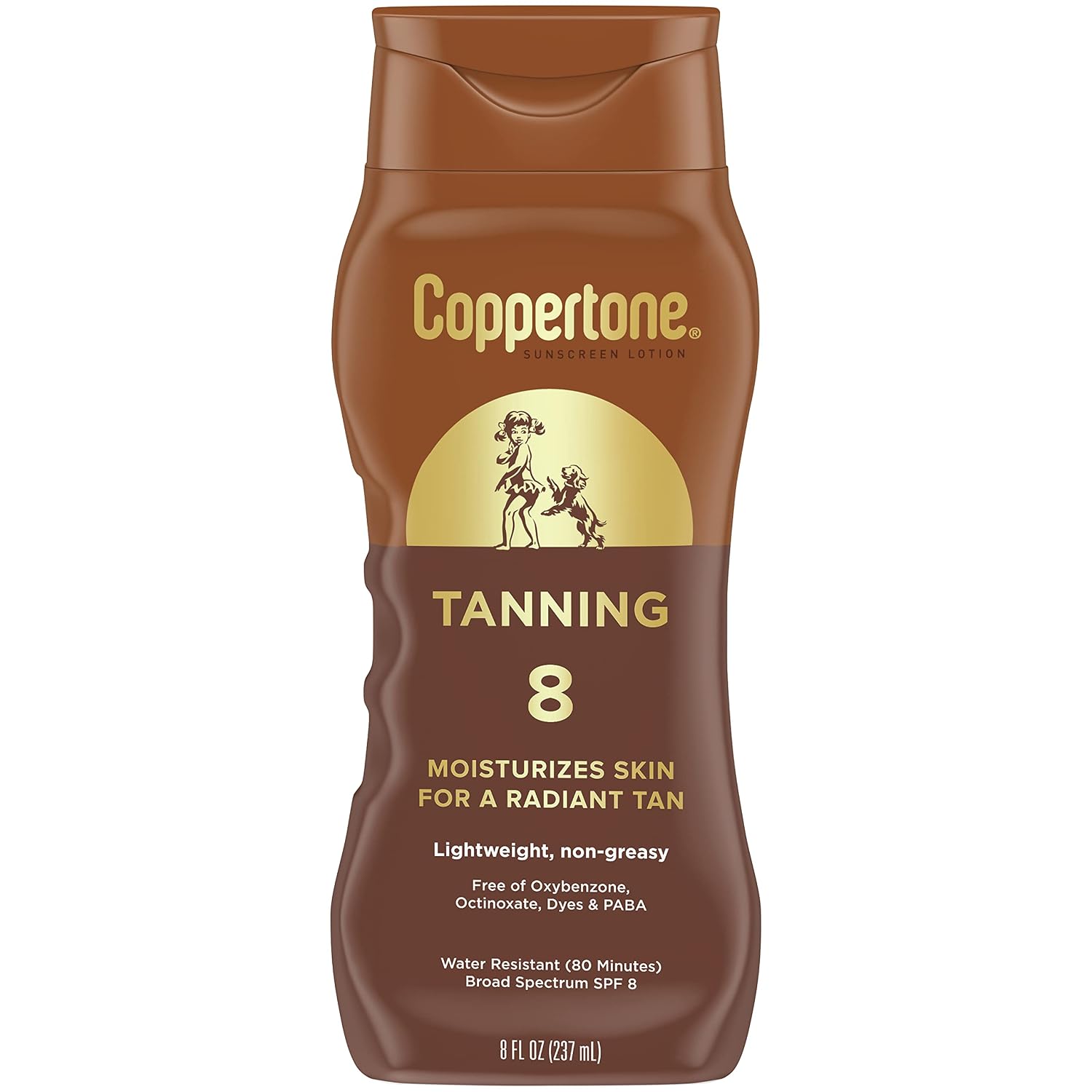Coppertone Tanning Sunscreen Lotion, SPF 8, Lightweight and Non Greasy Sunscreen, Water Resistant, Oxybenzone Free