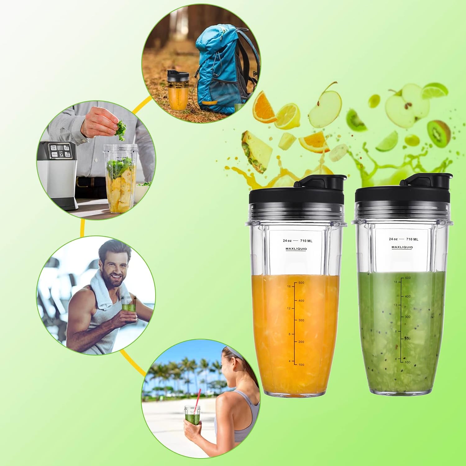 Blender Cups Fit for Ninja, Replacement Parts 16OZ Cups with Lids