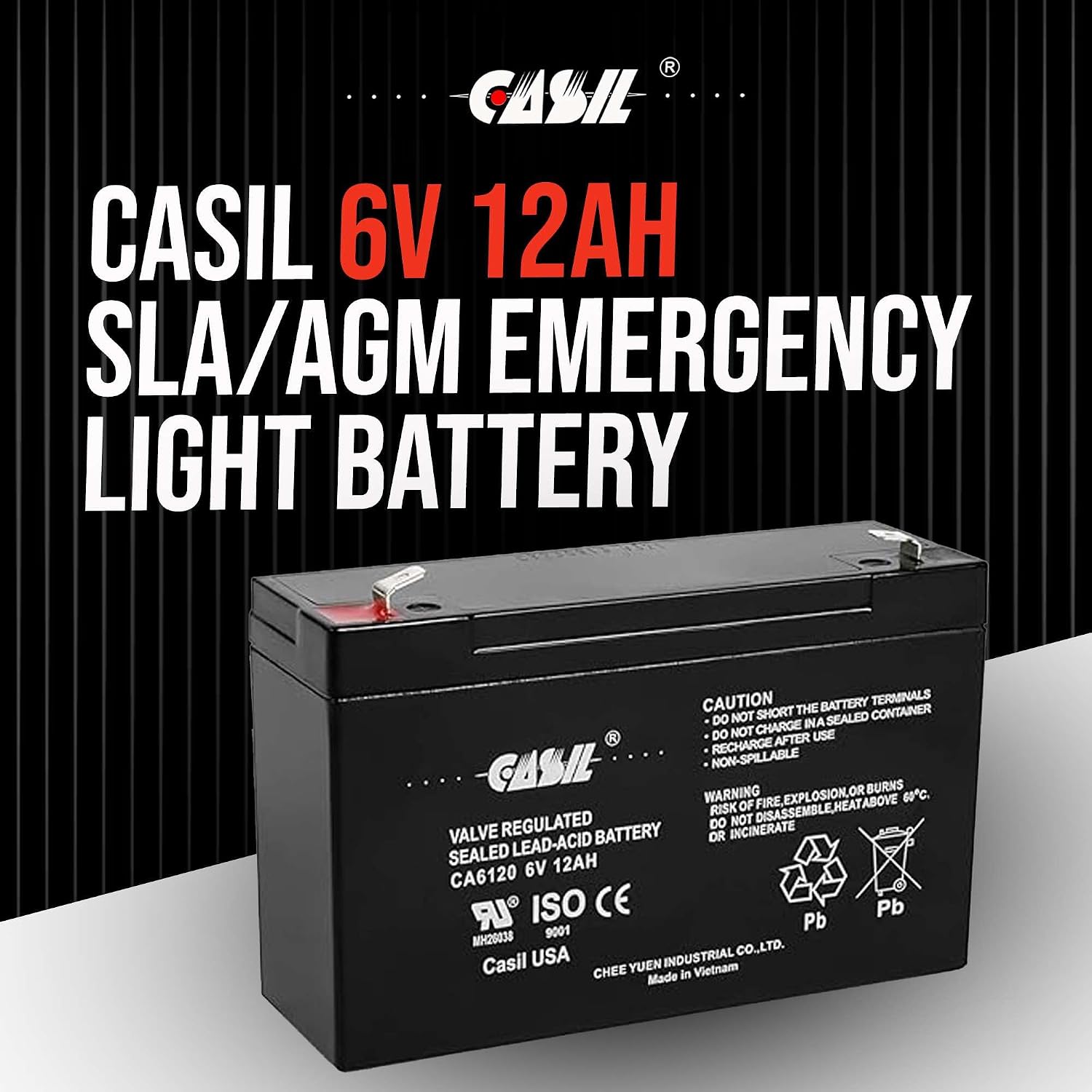 Casil CA6120 6V 12Ah Battery - 12Amp, 6V AGM Deep Cycle Battery, SLA Battery F2, VRLA Replacement, Emergency Light Battery 6V 12Ah - 2 Pack
