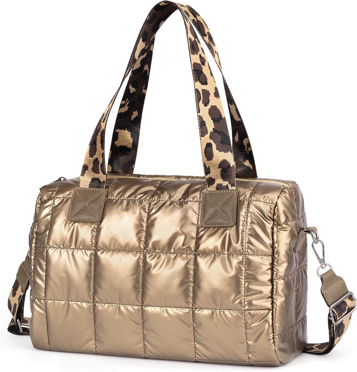 Quilted Gold Crossbody Tote Bag, Puffy Purses Top Handle Handbags, Puffer Shoulder Bag for Women