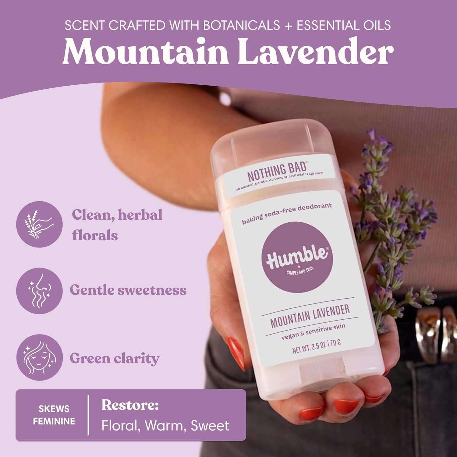 Humble Aluminum-Free Deodorant, Simply Unscented - 1 Pack | Baking Soda-Free, Clean, Fresh, Natural, Essential Oils, Sensitive Skin, Long-Lasting Odor Control, Cruelty-Free, Men & Women