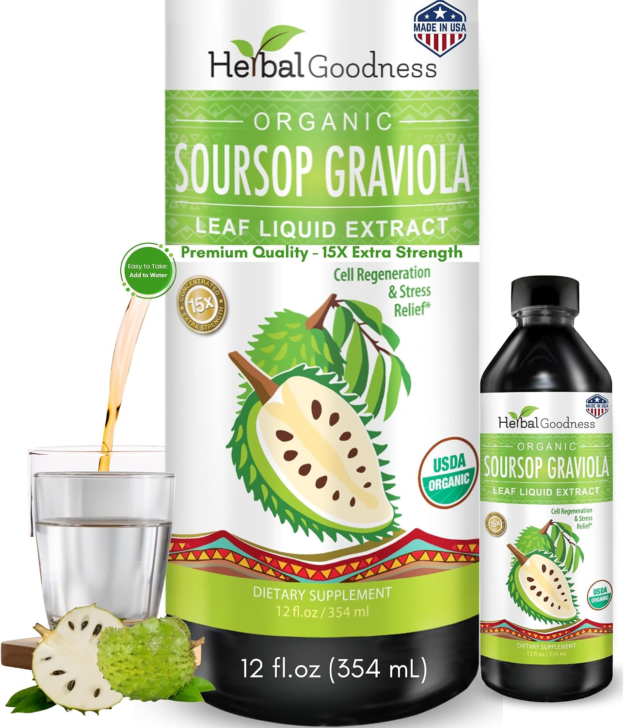 Herbal Goodness Soursop Graviola Liquid Drops Extract, Bitters 12Fl Oz | 15X Strength Organic Guanábana Hoja, Soursop Leaves Extract for Gut Health, Cell & Immune Support, Vegan, Non-GMO