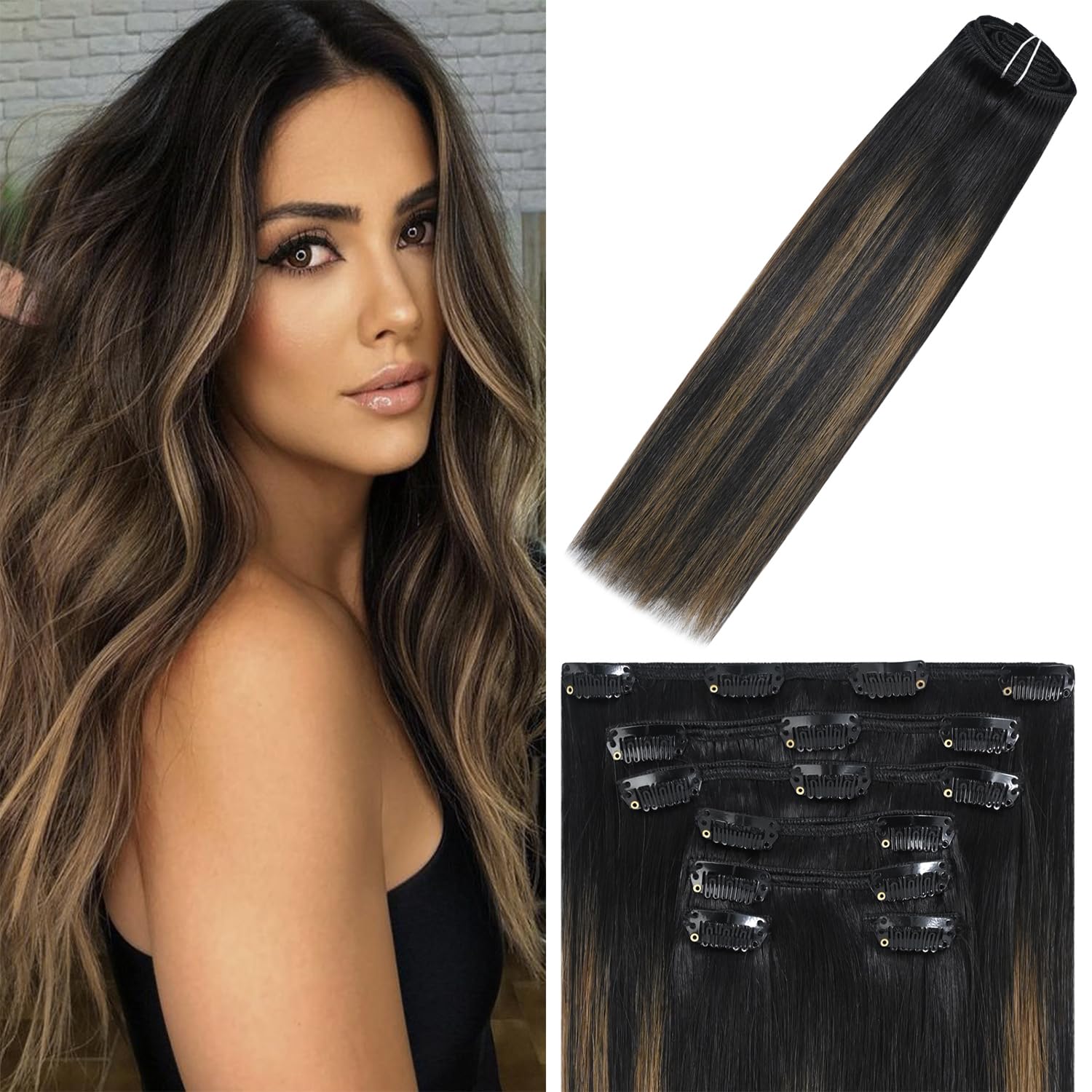 WindTouch Clip In Hair Extensions Human Hair Mixed Bleach Blonde 18Inch 75g Hair Extensions for Women Remy Blonde Extensions Clip in #18p613 7PCS