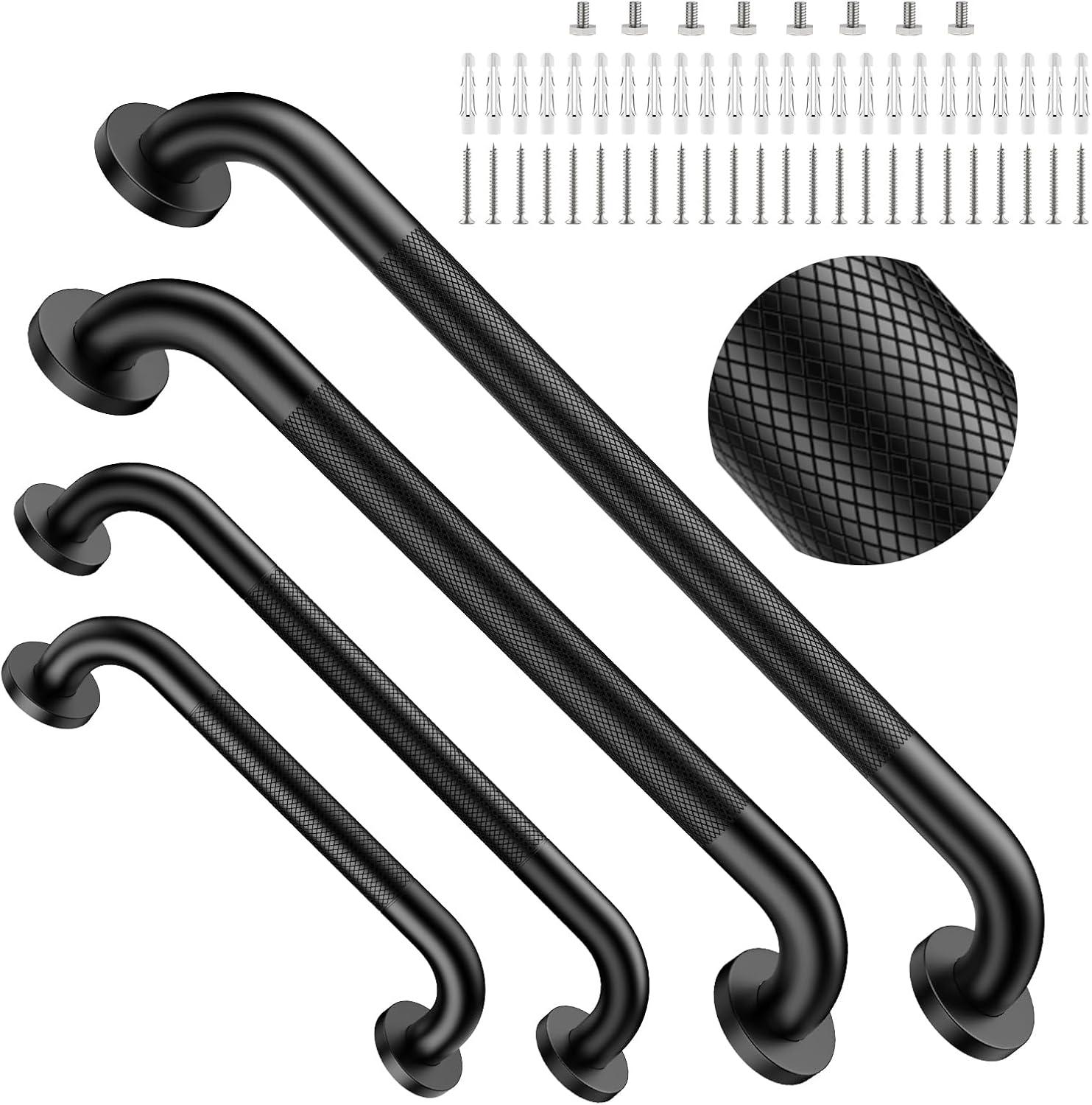 Brushed Nickel Grab Bars 18" 32" 36" 42" Bundle - 1.25" Diameter | 4 Pack Commercial Grab Bar, Anti-Slip Safety Shower Handrail, Toilet Handicap Bar, Stainless Steel Bathroom Handle for Senior