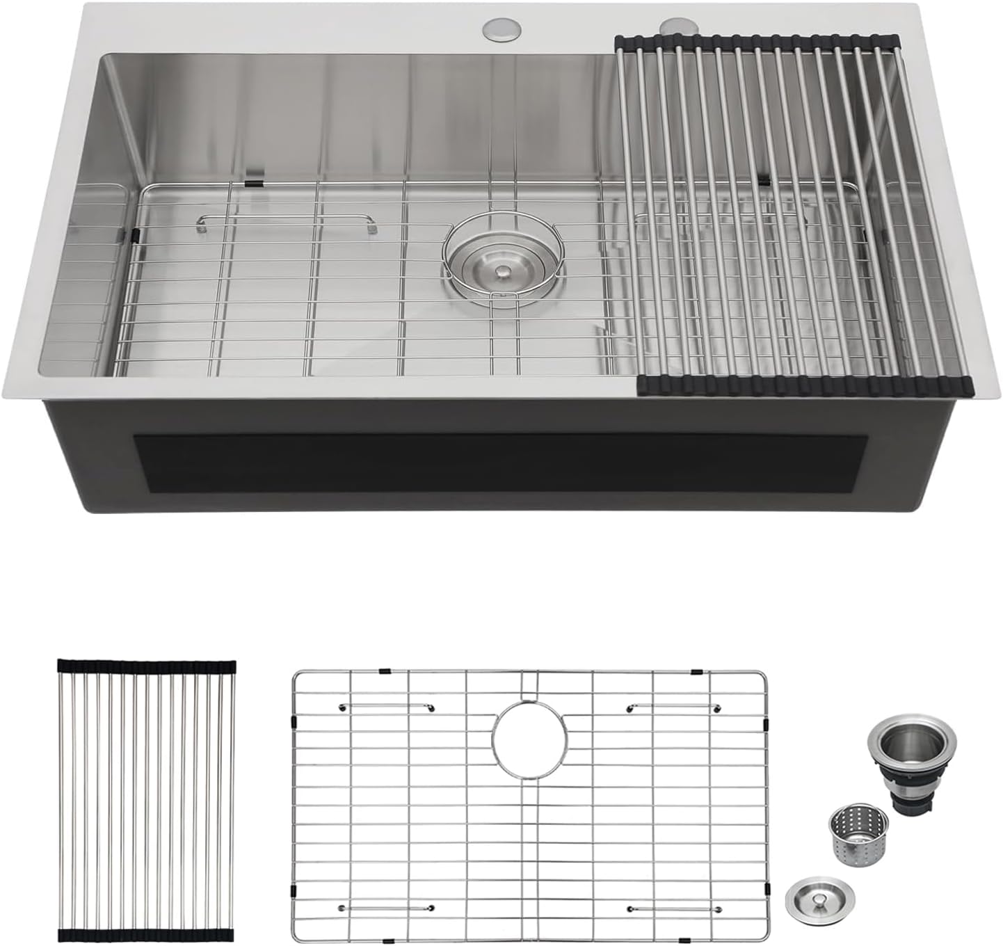 Mocoloo 13 Inch Drop in Bar Sink - 13" x 15" Small Kitchen Sink T304 Stainless Steel Handmade Single Bowl Round Corner Topmount Wet Bar Sink for