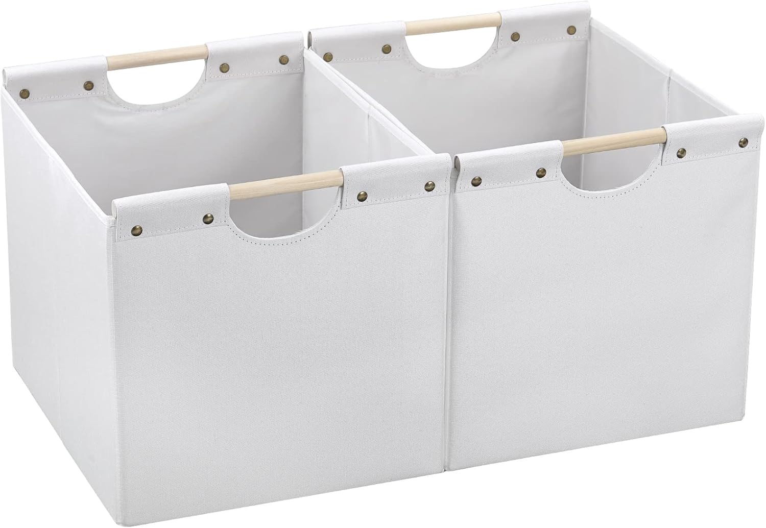 HOONEX Large Collapsible Storage Bins, Linen Fabric, 2 Pack, Storage Baskets with Wooden Carry Handles and Sturdy Heavy Cardboard, for Home, Office