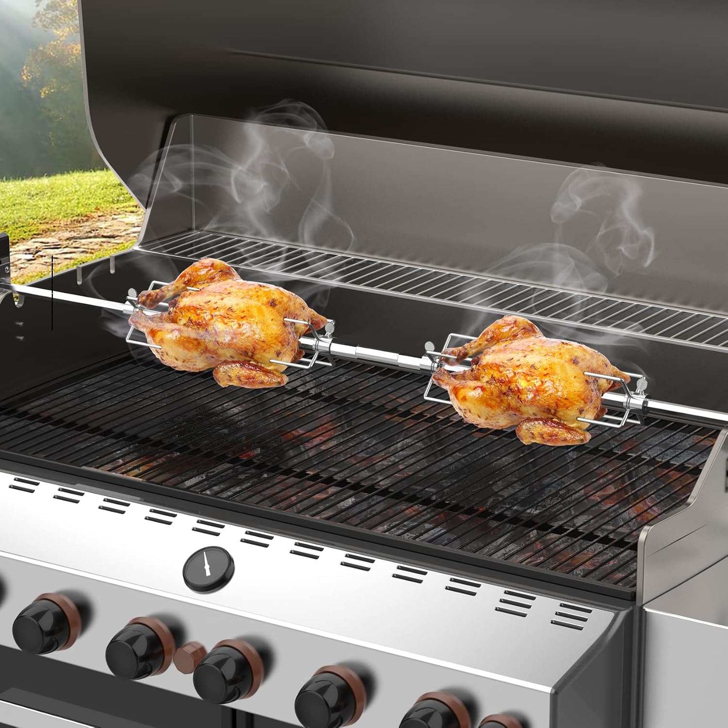 onlyfire Universal Grill Rotisserie Kit, 45"-53" x 1/2" Hexagon Spit Rod | For Most Gas Grills, For Outdoor Cooking