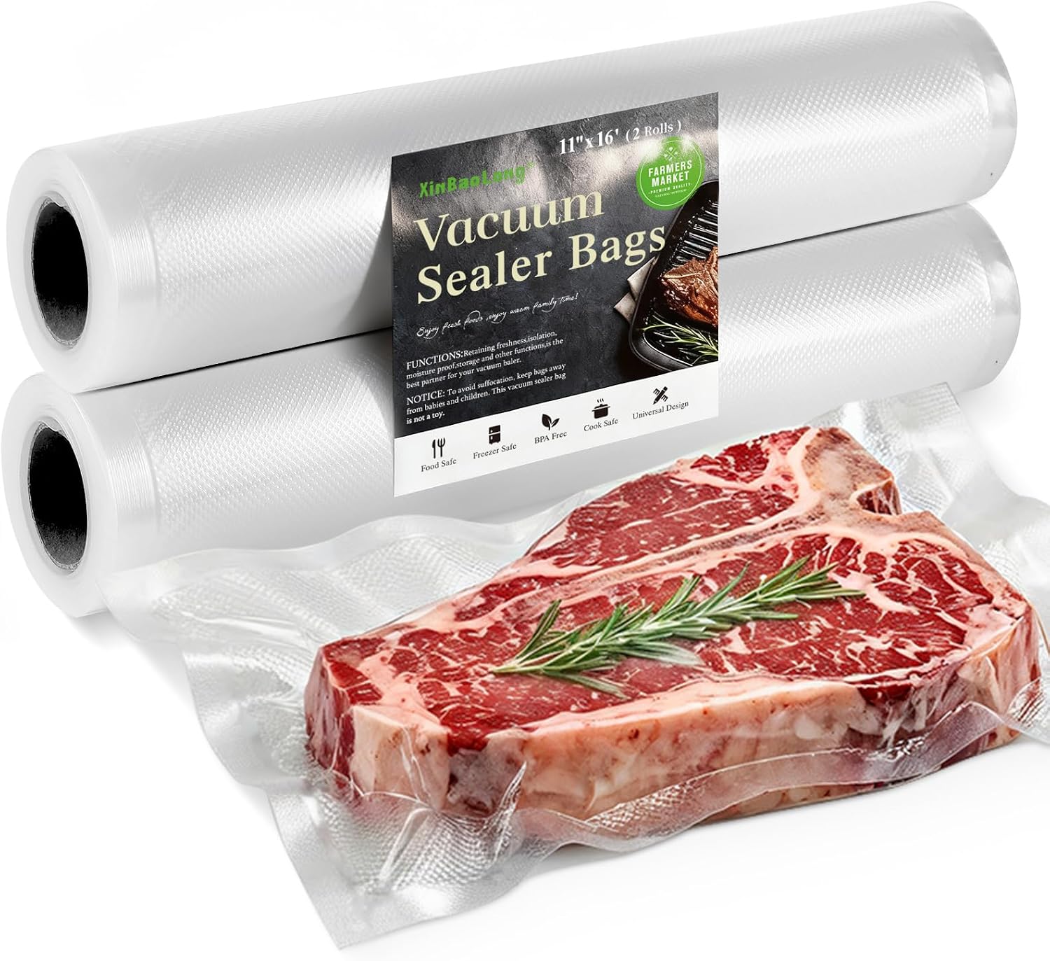 Kitchen Essentials, Vacuum Sealer Bags Rolls, 8in x 20ft, 2 Pack
