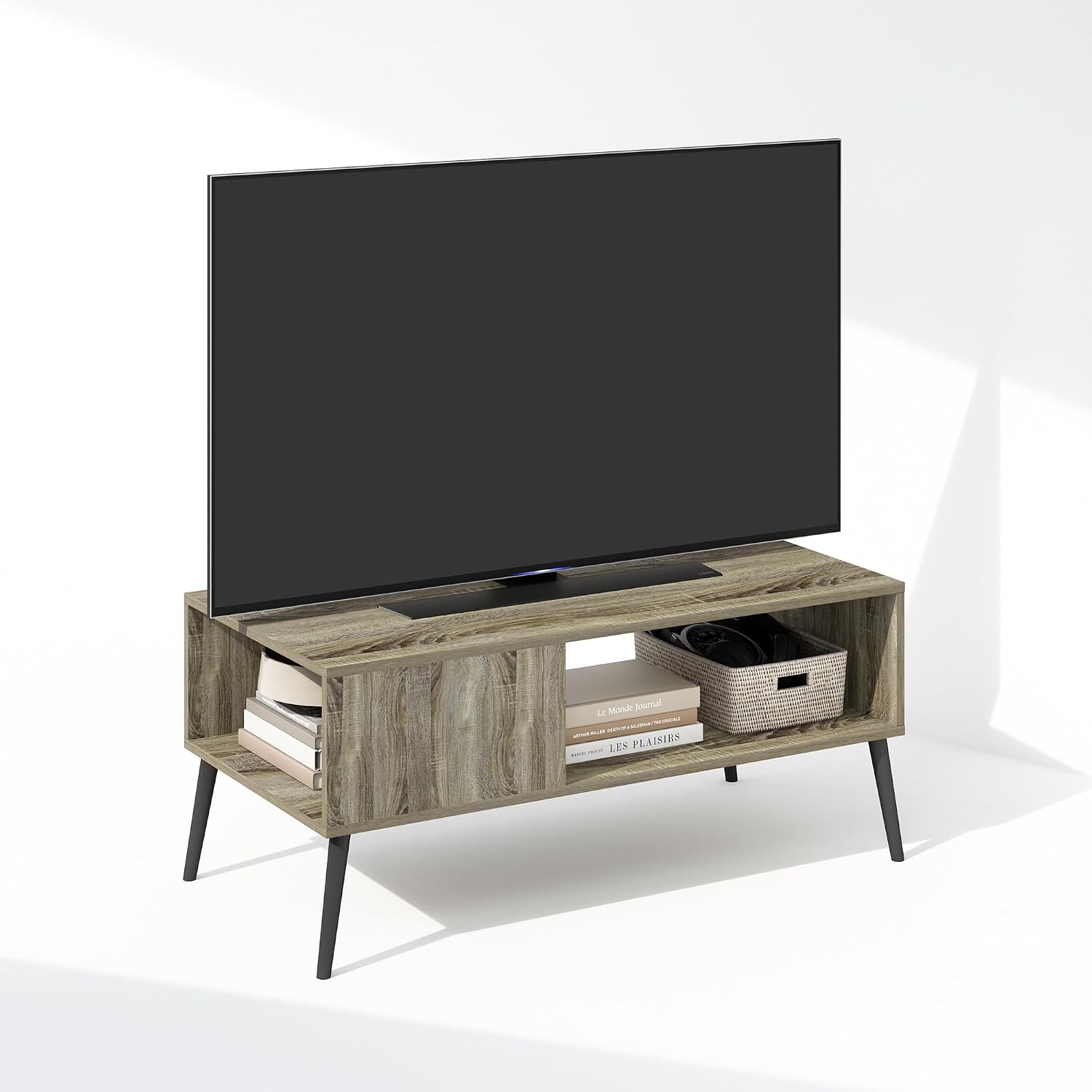 Furinno Fowler Multipurpose TV Stand Bookshelves, French Oak Grey