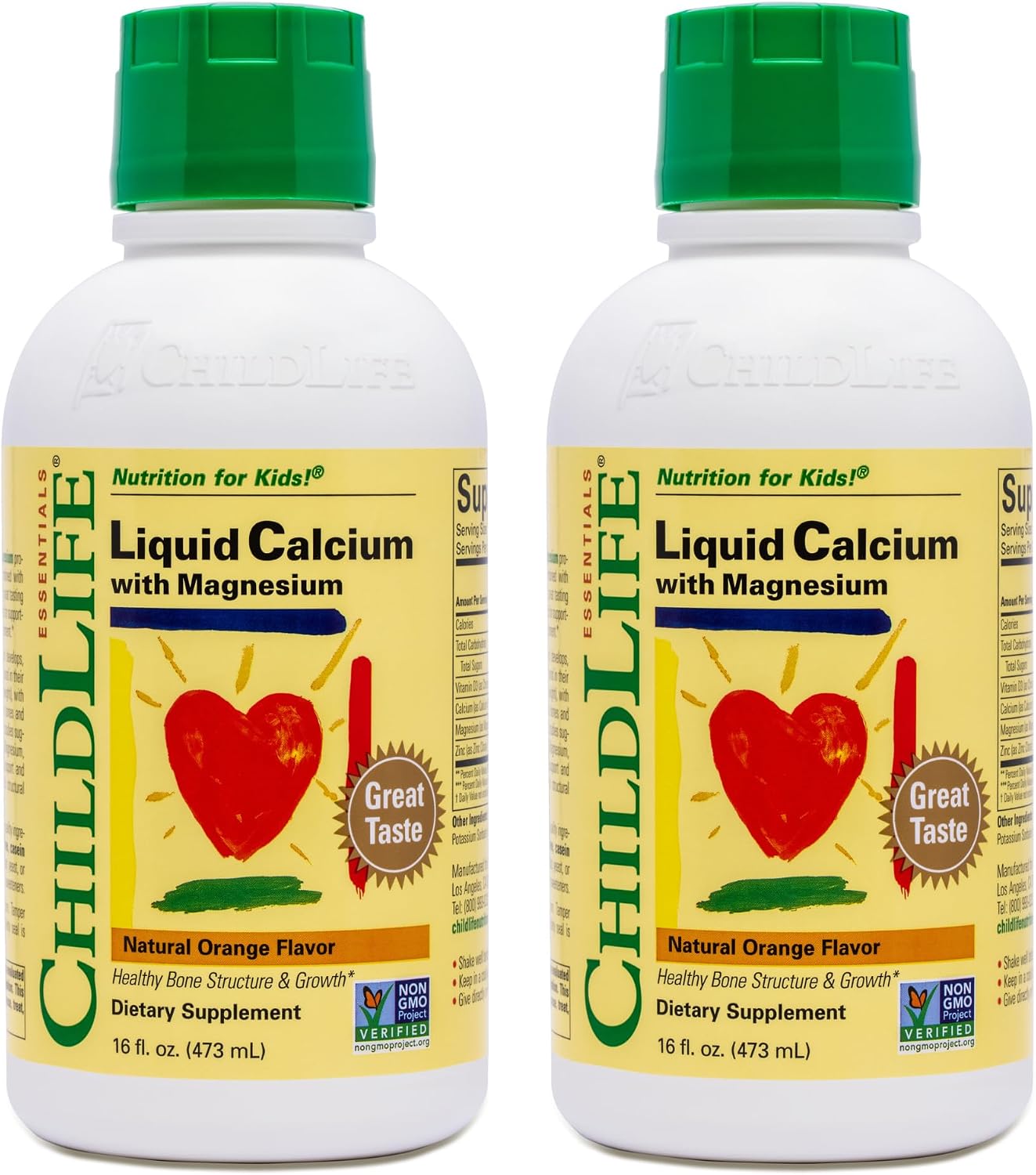 ChildLife Essentials Liquid Calcium Supplement for Kids, 16 fl Oz (2 Pack) | Baby & Toddler Calcium, Magnesium, Zinc, Vitamin D 3, Orange Flavor, Supplement, Liquid, Toddler Kids, Zinc Magnesium