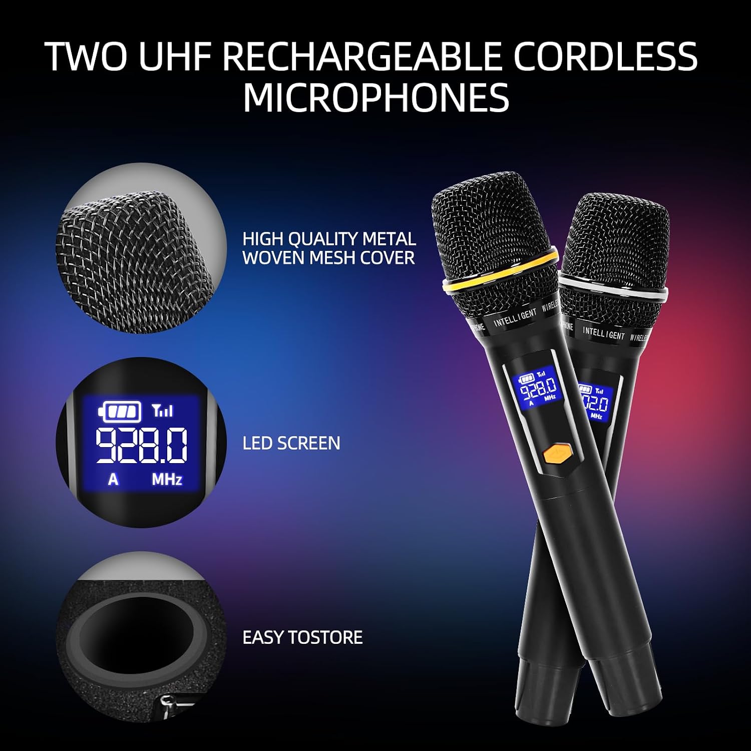 Karaoke Machine with Lyrics Display Screen for Adults, 15" Tablet | Bluetooth Speaker with 2 Rechargeable UHF Mics, 1000W Peak Power, DJ Lights, Portable Karaoke System for Any Occasion