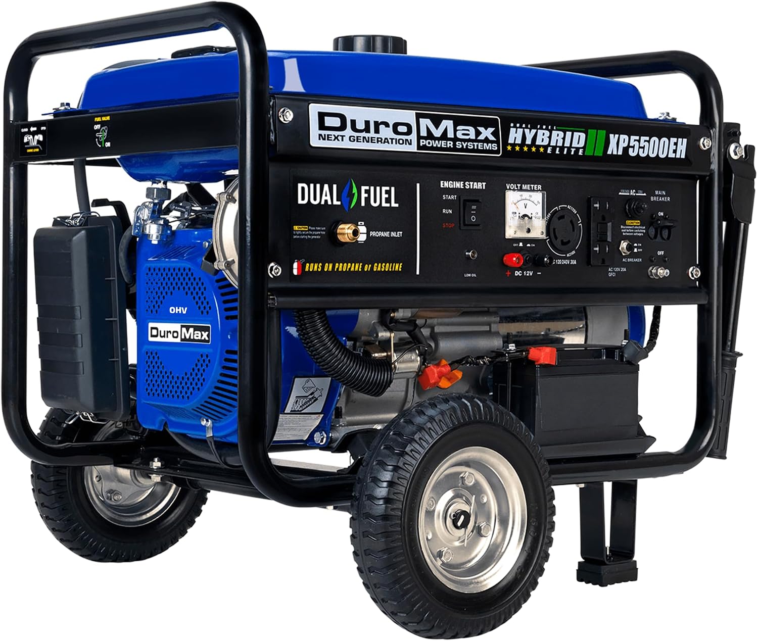 DuroMax XP12000EH 12,000-Watt Dual Fuel Portable Generator – Gas & Propane, Electric Start, Whole Home Backup Power, Transfer Switch Ready, RV & Emergency Ready