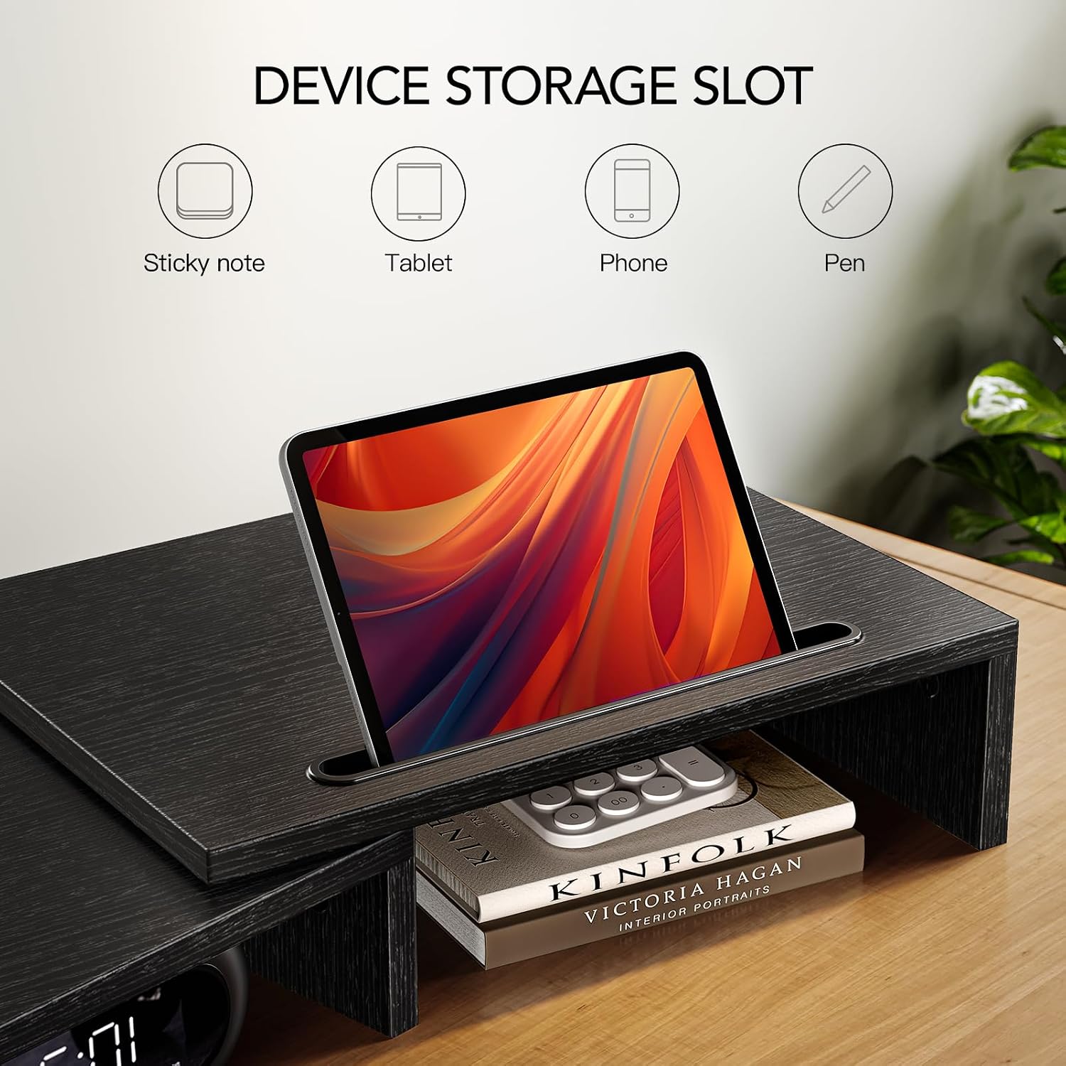 AMERIERGO Dual Monitor Stand Riser- 3 Shelf Screen Stand with Adjustable Length and Angle, 2 Extra Functional Slot Desktop Organizer Stand for PC