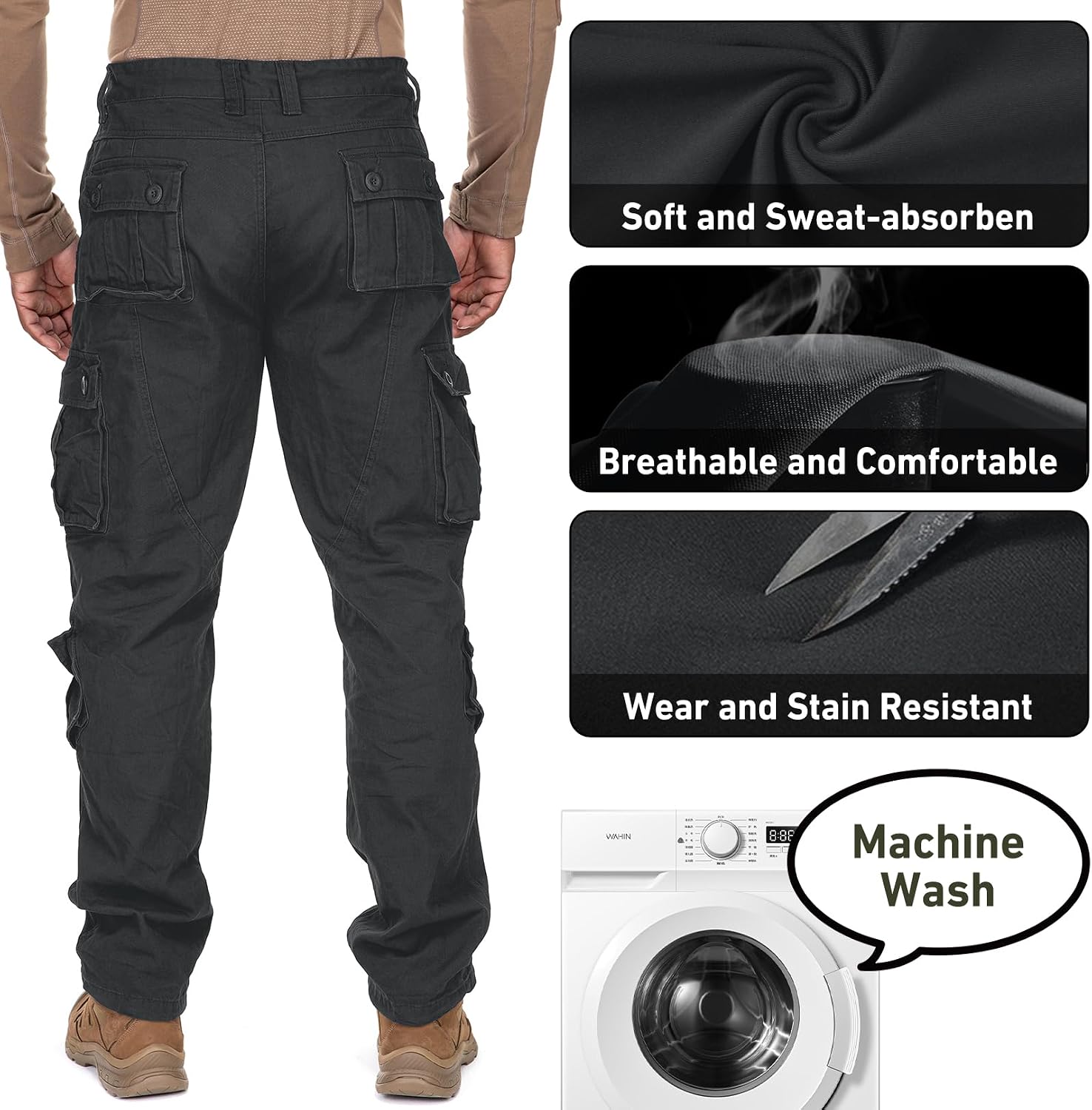 Mens Cargo Pants Camo Work Tactical Rip Stop BDU Casual Army Military Pants | 100% Cotton,Wear Resistant,Breathable,Sweat-absorbent,Men's Wild Cargo Pants with 8 Pockets,Relaxed Loose Fit Hiking Pants