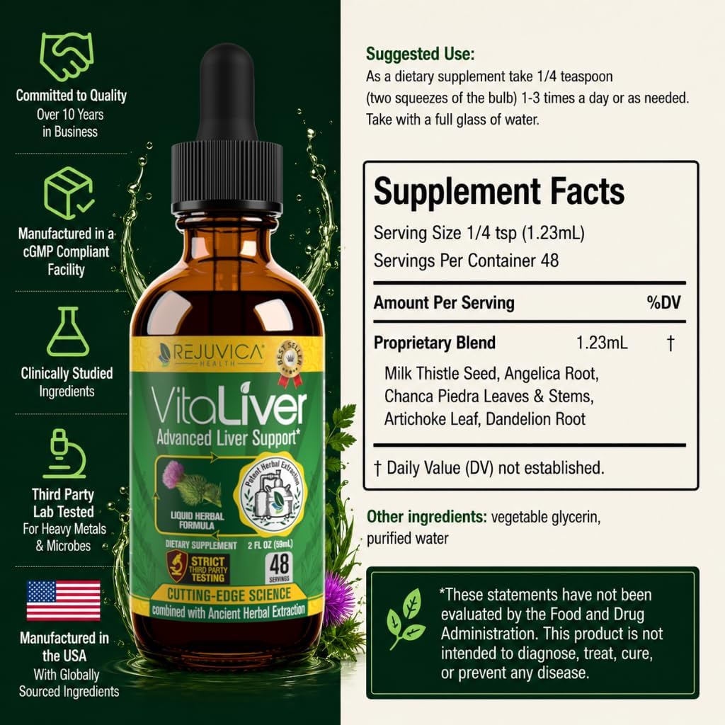 VitaLiver - Liver Health Supplement - Support Liver Cleanse & Detox - Liquid Delivery for Absorption - Milk Thistle, Artichoke, Chanca Piedra, Dandelion & More!
