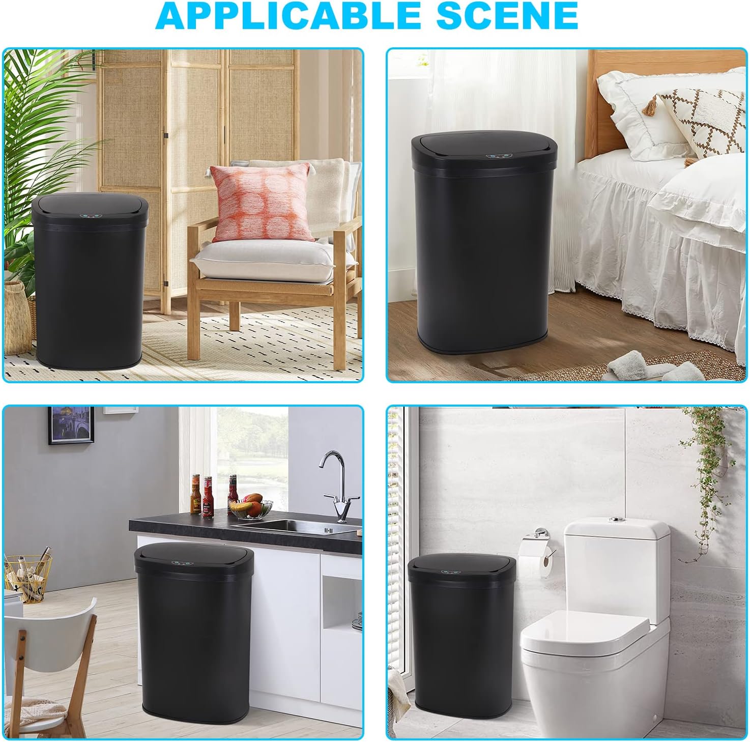 Kitchen Trash Can | Stainless Steel 13 Gallon Trash Can | 50L Touch Free Garbage Can with Lid | Electronic Sensor High Capacity Trash Bin for