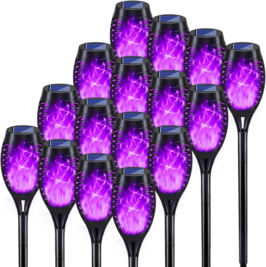 KYEKIO 12Pack Solar Torch Light with Flickering Flame for Halloween Decor