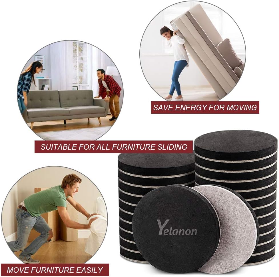 Yelanon Felt Furniture Sliders 20 Pcs 3.5" Round for Hardwood & Tile