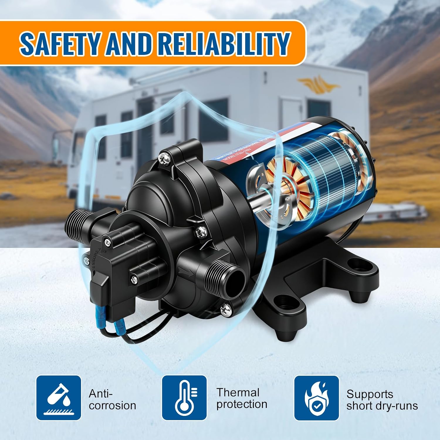 YOUNGTREE RV Water Pressure Diaphragm Pump 110V 4.0GPM 50PSI On Demand Fresh Water Transfer Pump 110Volt AC with Garden Hose Adapters for Irrigation Home Pool Draining Sprinkler