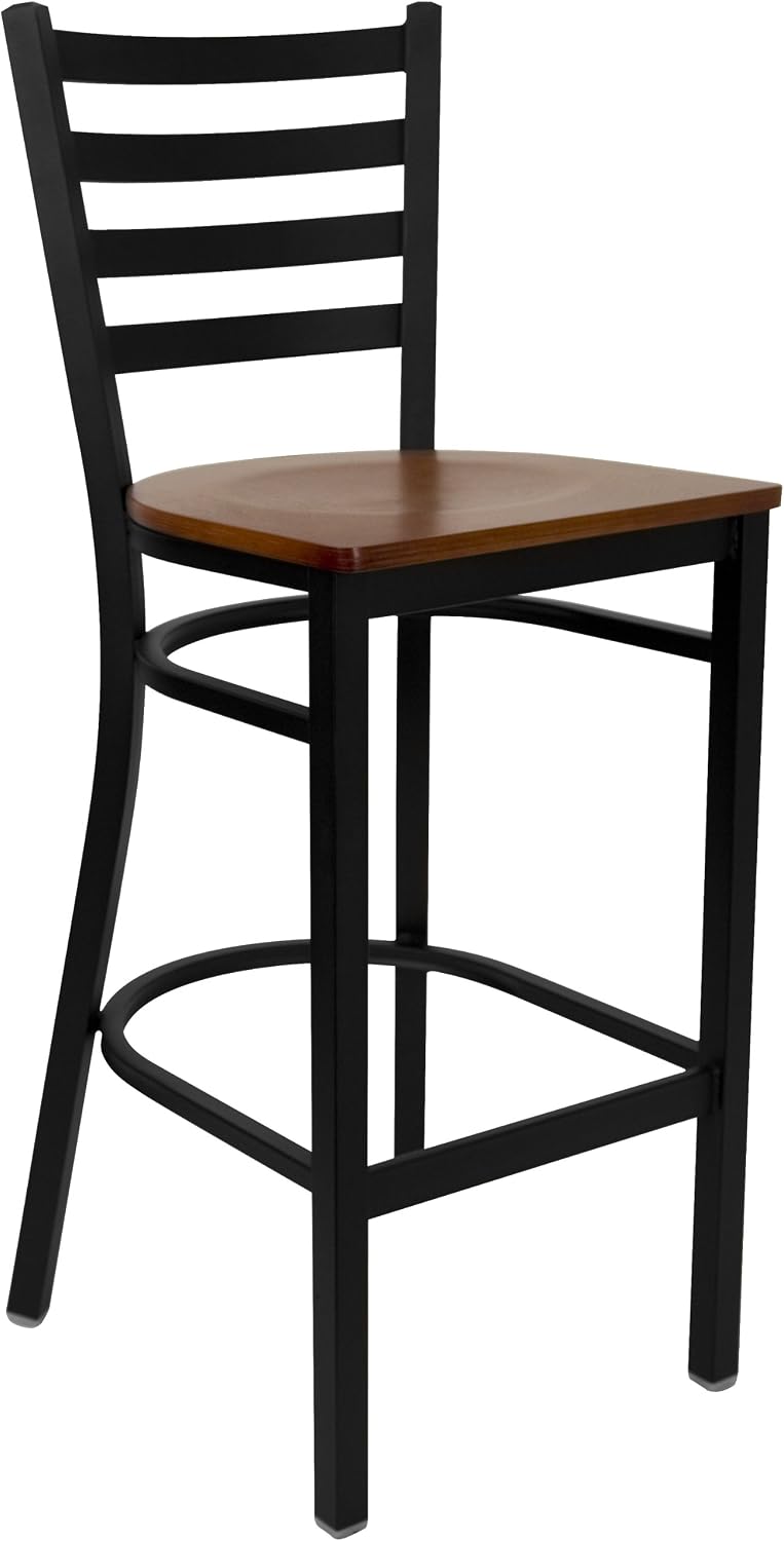 Flash Furniture Hercules Series Ladder Back Metal Restaurant Barstool, Modern Upholstered Armless Bar Height Chair for Restaurants and Kitchens, Black | Vinyl Upholstery, Durable Construction, Commercial Use