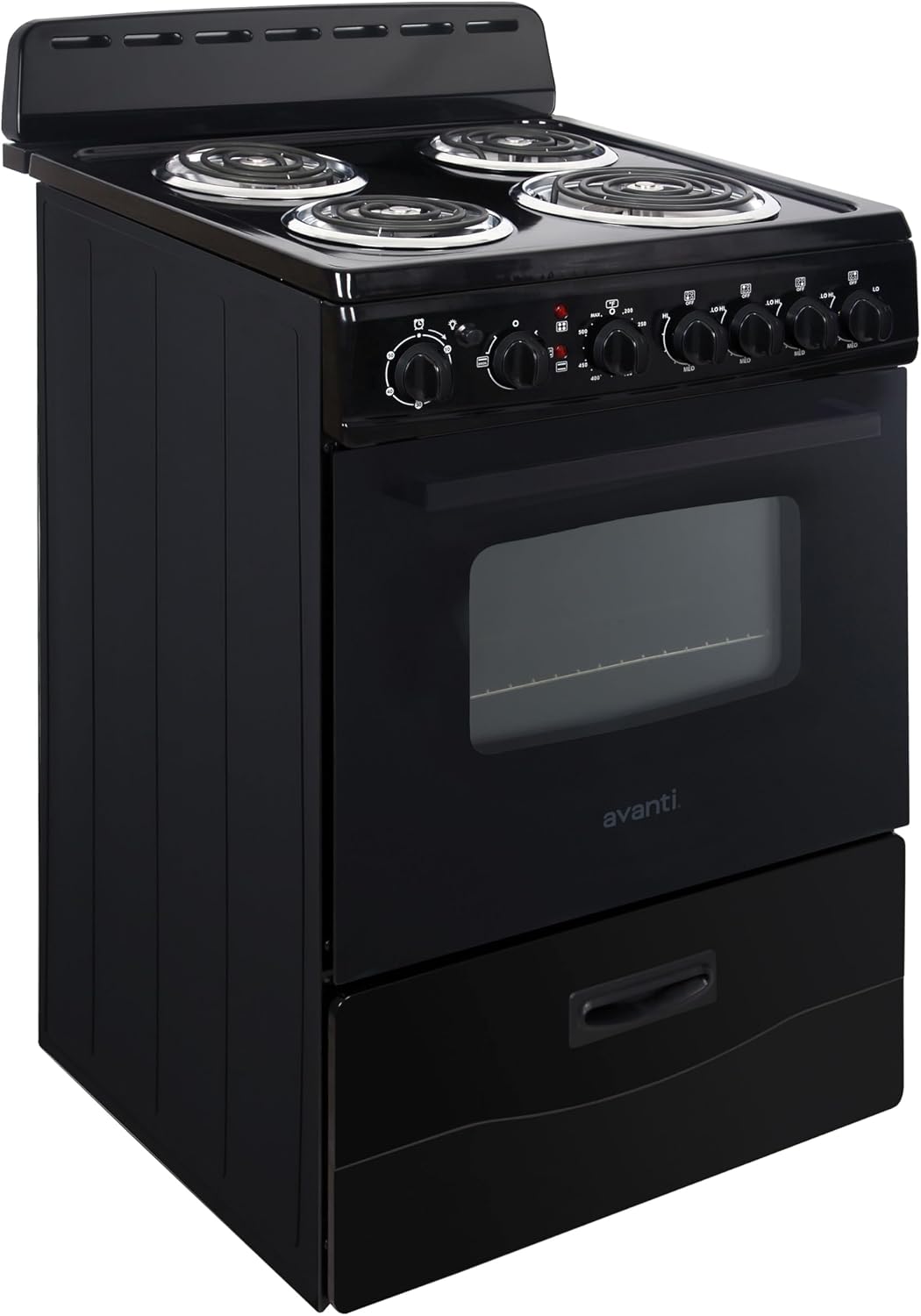 Avanti Electric Range Oven Compact Design, 2.6-Cu.Ft. Capacity with 4 Coil Burners, Framed Glass Oven Door