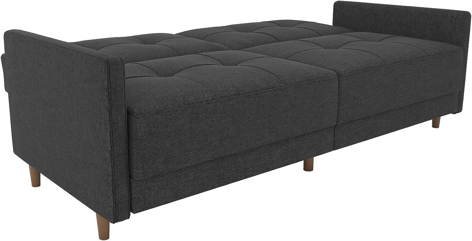 DHP Andora 76 Inch Futon Sofa Bed, Modern Upholstered Couch Sleeper with Button Tufted Back and Seat, Navy