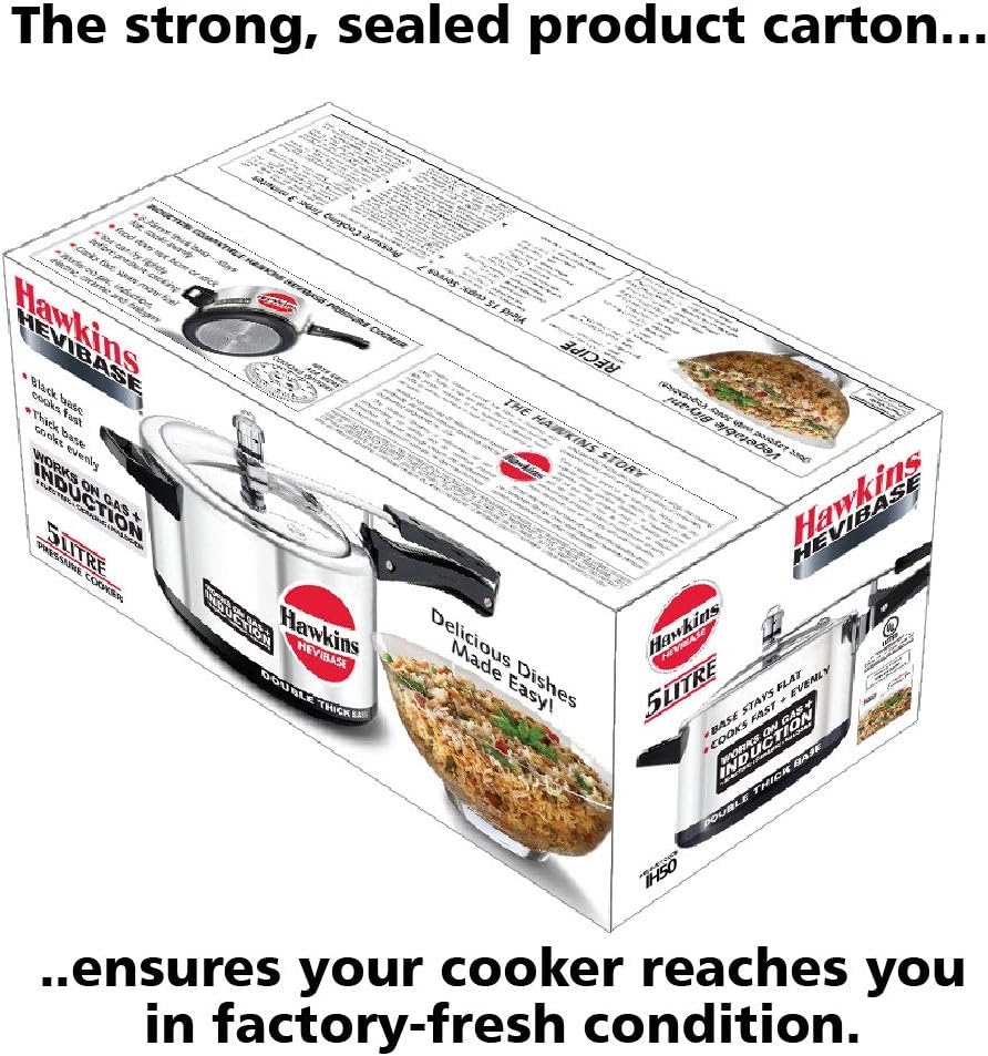 Hawkins Aluminium 5 Litre Hevibase Pressure Cooker, Induction Inner Lid Cooker, Silver (Ih50)