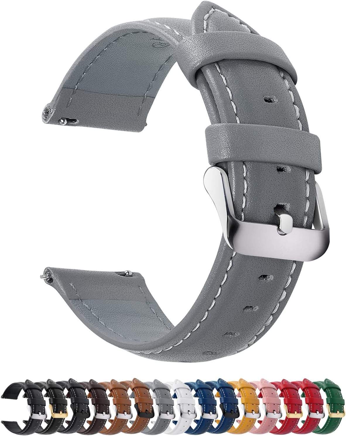 Fullmosa 22mm Quick Release Leather Watch Band for Garmin Samsung Galaxy | Strap for Garmin Vivoactive 4 45mm,Garmin Venu 4(45mm)/Venu 3/Venu 2,Samsung Galaxy Women Men, Red&Silver Buckle