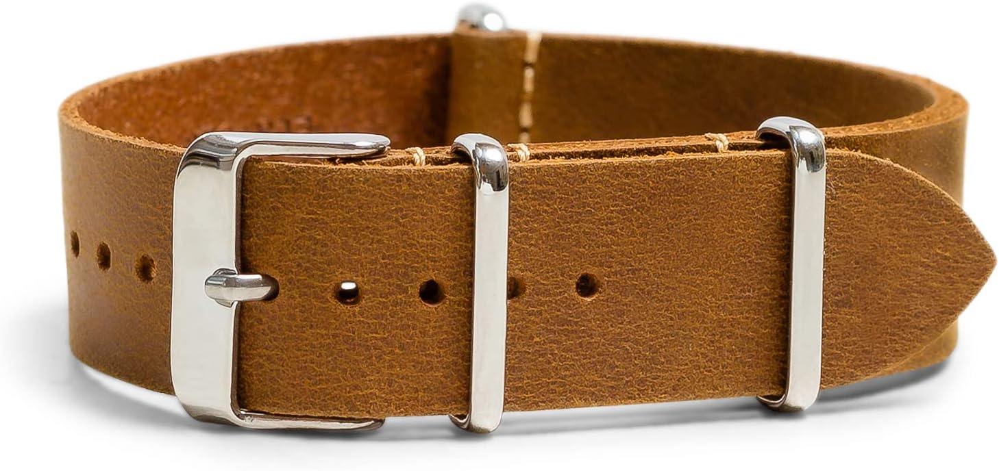 Benchmark Leather Watch Band - Crazy Horse Oiled Leather One-Piece Watch Straps for Men or Women - 18mm, 20mm, 22mm or 24mm Widths