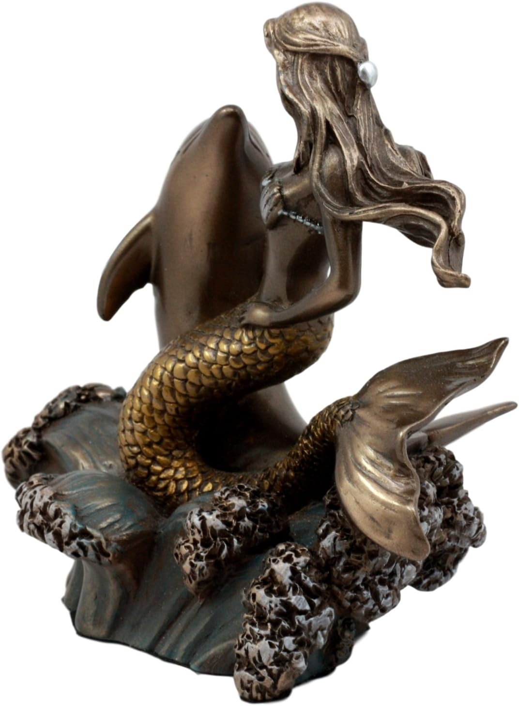 Ebros Atlantis Mermaid Embracing Dolphin by Ocean Waves Statue 4.5" L Art Nouveau Nautical Mermaid Decorative Figurine