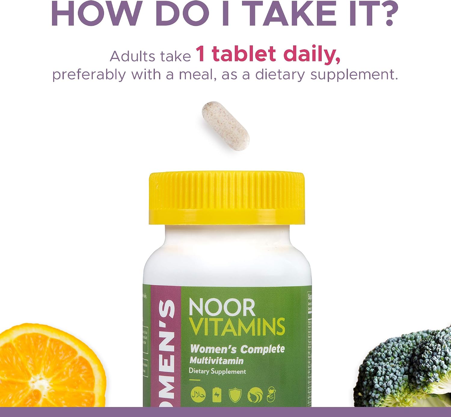 Noor Vitamins Halal Womens Multivitamin & Mineral I Once Daily Vitamin Supplement I Vegan | Supports Energy, Immunity, Metabolism