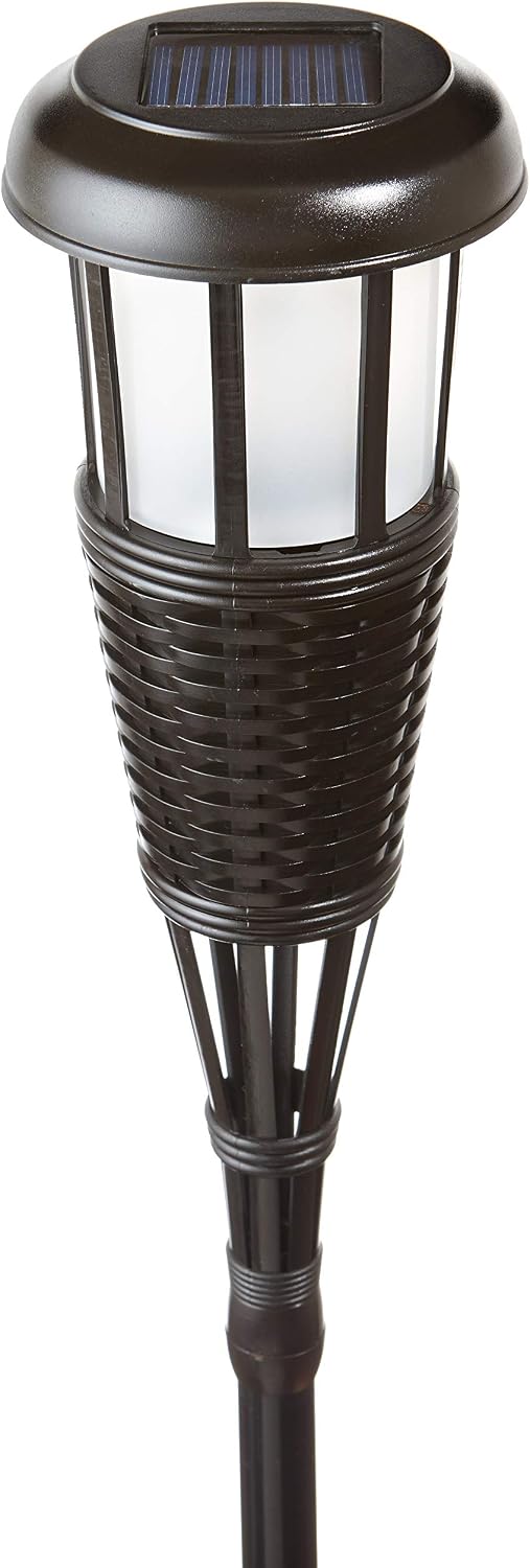 Newhouse Lighting FLTORCH2-B Solar-Powered Flickering Flame Effect LED Outdoor Island Torches for Landscape Lighting, Black Dark Chocolate Finish